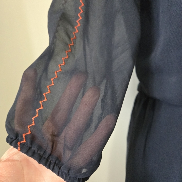 Navy Blue Aztec Embroidered Midi Dress. Size Small - Picture 4 of 12